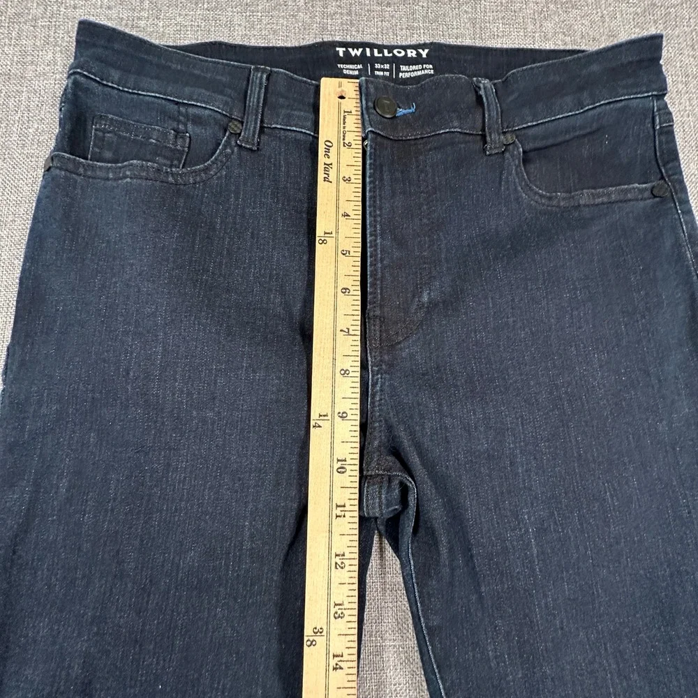 Twillory Technical Denim Jeans Mens 33x32 Dark Indigo Trim Fit Performance Tech